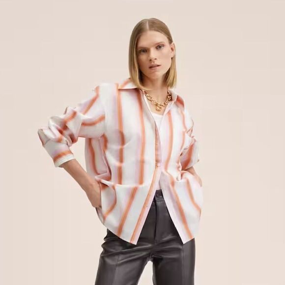 Mango Poplin Striped Cotton Shirt New - Picture 2 of 9